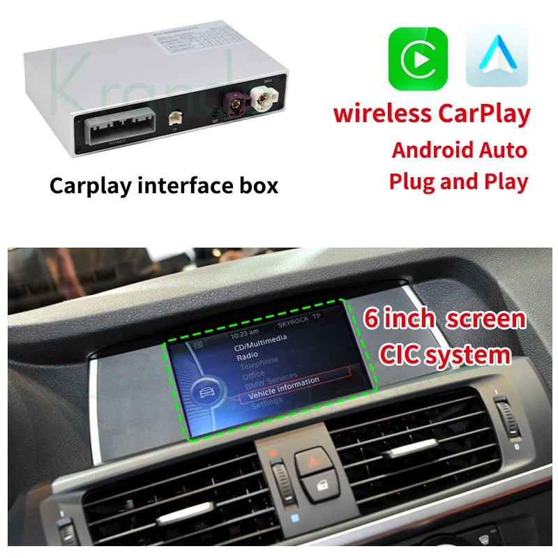 Krando Wireless Android Auto Apple CarPlay Interface module For BMW X3 F25 X4 F26 G01 G02 CIC NBT EVO 2011-2020 Siri bt camera active upgrade box