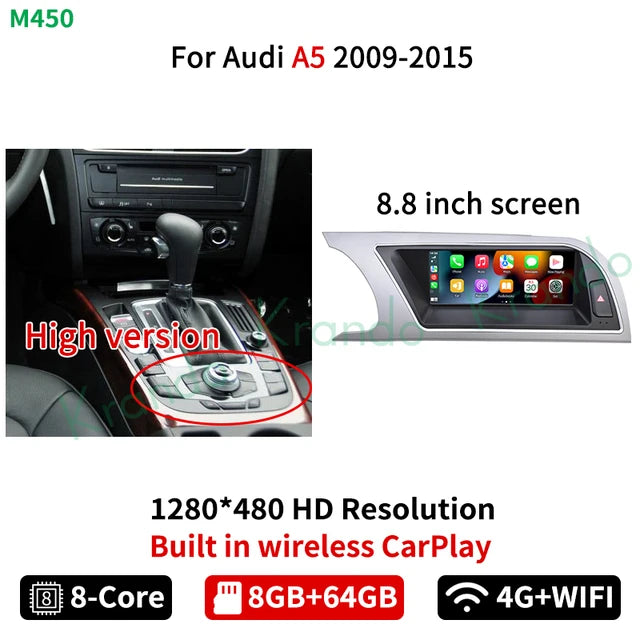 Krando 8.8" Android 13 Autoradio For Audi A4 A4L A5 2009 - 2016 Car radio gps navigation multimedia system carplay android auto