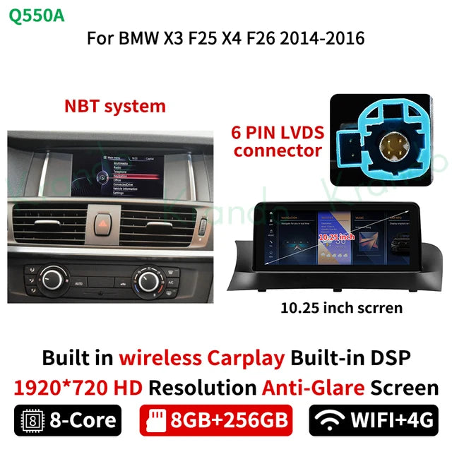 Krando 10.25" Android Car Radio GPS For BMW X3 F25 X4 F26 2011 2012 2013 head unit stereo navigation multimedia carplay android auto 4g sim card