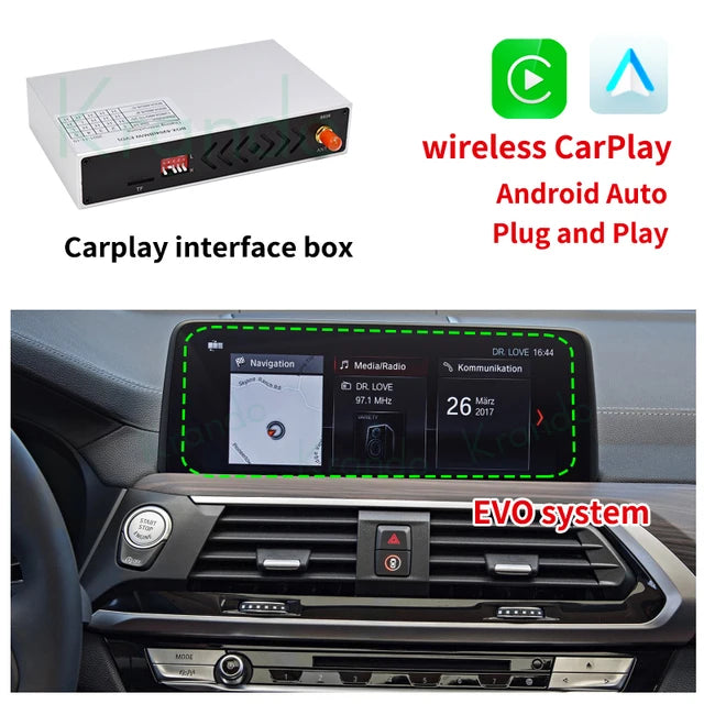 Krando Wireless Android Auto Apple CarPlay Interface module For BMW X3 F25 X4 F26 G01 G02 CIC NBT EVO 2011-2020 Siri bt camera active upgrade box