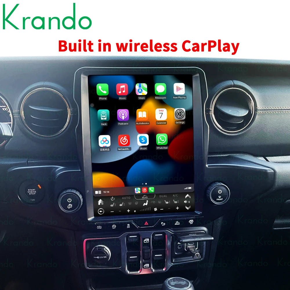 Krando 12.1"  verticialscreen Car Android GPS Navigation For Jeep Wrangler JL 2018-2022 Stereo Carplay Autoradio Multimedia Tesla style Touch Screen head unit