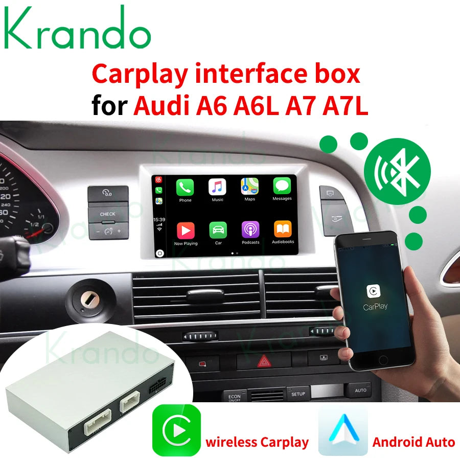 Krando Wireless ANDROID AUTO Apple CarPlay Interface MODULE Box For Audi A6 A6L A7 A7L 2005 - 2020 MMI 3G RMC MHI2 Siri Control UPGRADE BOX