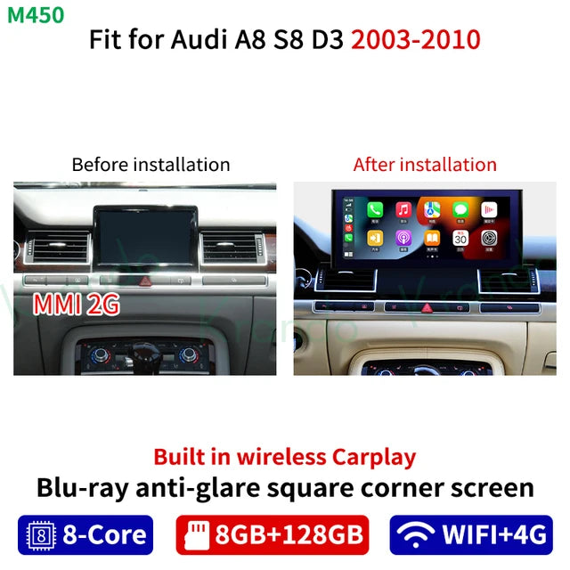 Krando 12.3'' Android car radio gps stereo For Audi A8 S8 D4 2010-2017 touch screen Navigation GPS multimedia Player system Wireless Carplay head unit