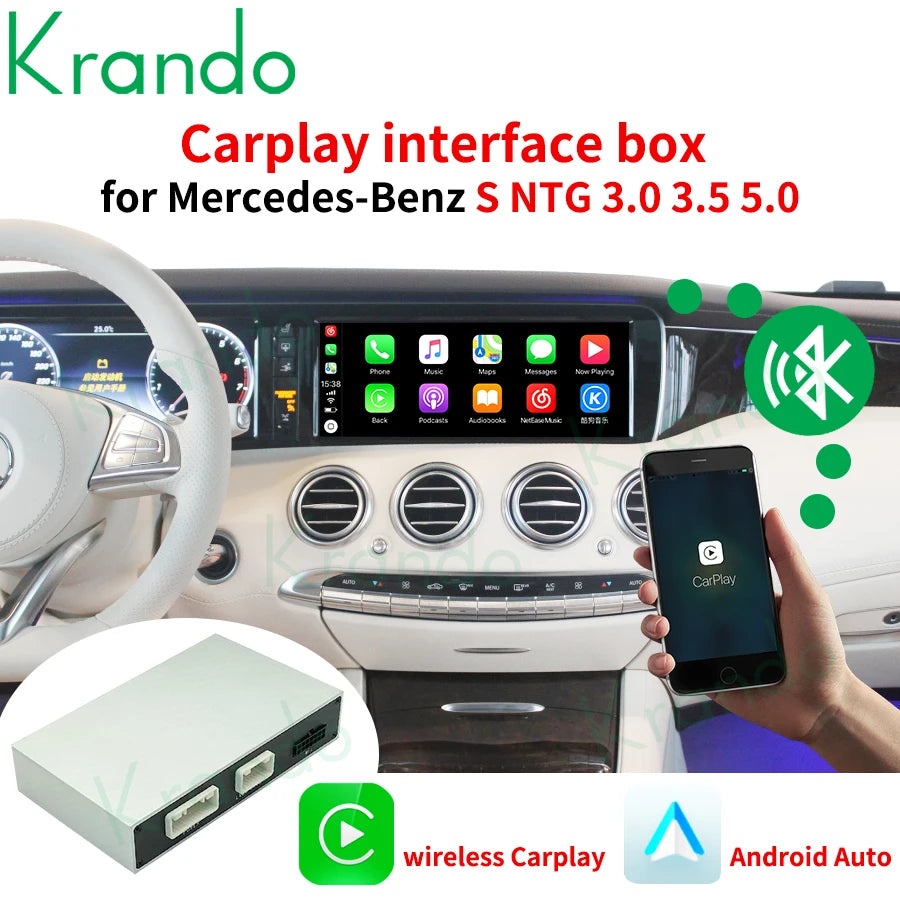 Krando Wireless Android Auto Apple CarPlay Interface module For Mercedes Benz S Class W221 2005 - 2013 NTG 3.0 3.5 Siri Control camera active upgrade box