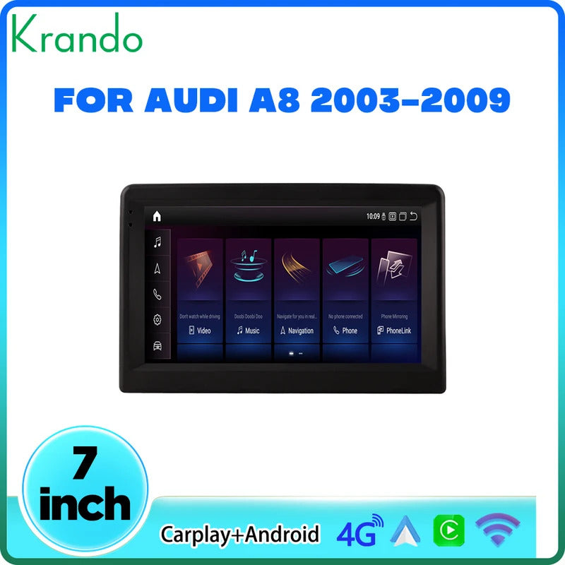 Krando 7'' Car Radio Auto GPS Carplay Android For AUDI A8 2003-2009 Car Multimedia GPS 4G autoradio