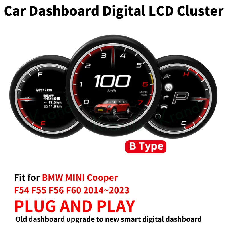 Krando Car Digital Cluster For BMW MINI Cooper F54 F55 F56 F60 2014 - 2023 CockPit LCD Speedmeter Dashboard Player