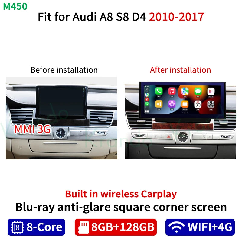 Krando 12.3'' Android car radio gps stereo For Audi A8 S8 D4 2010-2017 touch screen Navigation GPS multimedia Player system Wireless Carplay head unit