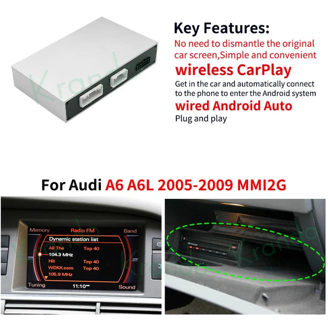 Krando Wireless ANDROID AUTO Apple CarPlay Interface MODULE Box For Audi A6 A6L A7 A7L 2005 - 2020 MMI 3G RMC MHI2 Siri Control UPGRADE BOX