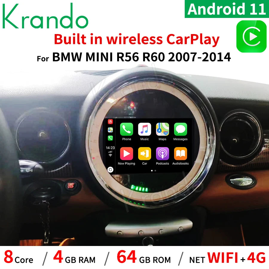 Krando 7" Android car radio gps stsereo For BMW Mini Cooper R56 R60 2007 - 2015 head unit navigation multimedia sytem carplay android auto