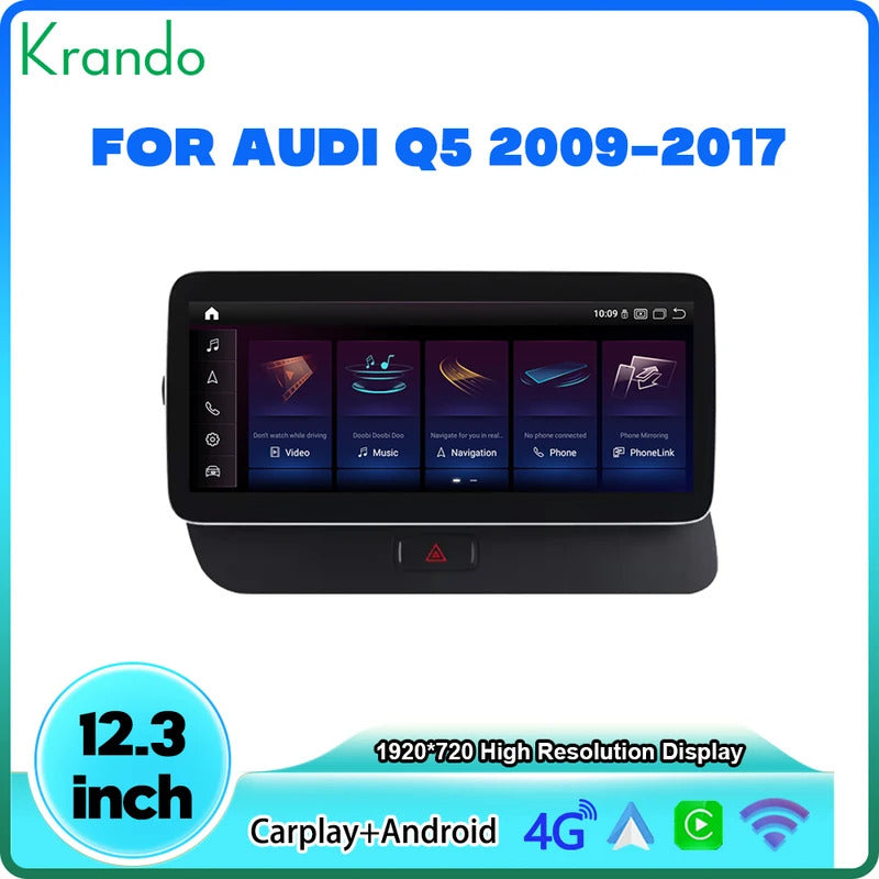 Krando 12.3 Inch  Auto NBT System For AUDI Q5 2009-2017 Stereo Multimedia Player GPS Navigation CarPlay