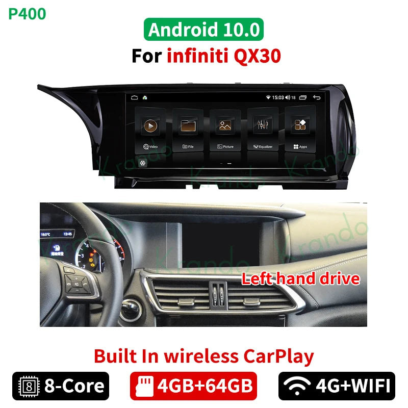 Krando 10.25" Android Car Radio gps stereo For Infiniti QX30 Q30 2013-2018 Multimedia Player naviagtion Head Unit Wireless Carplay LHD RHD