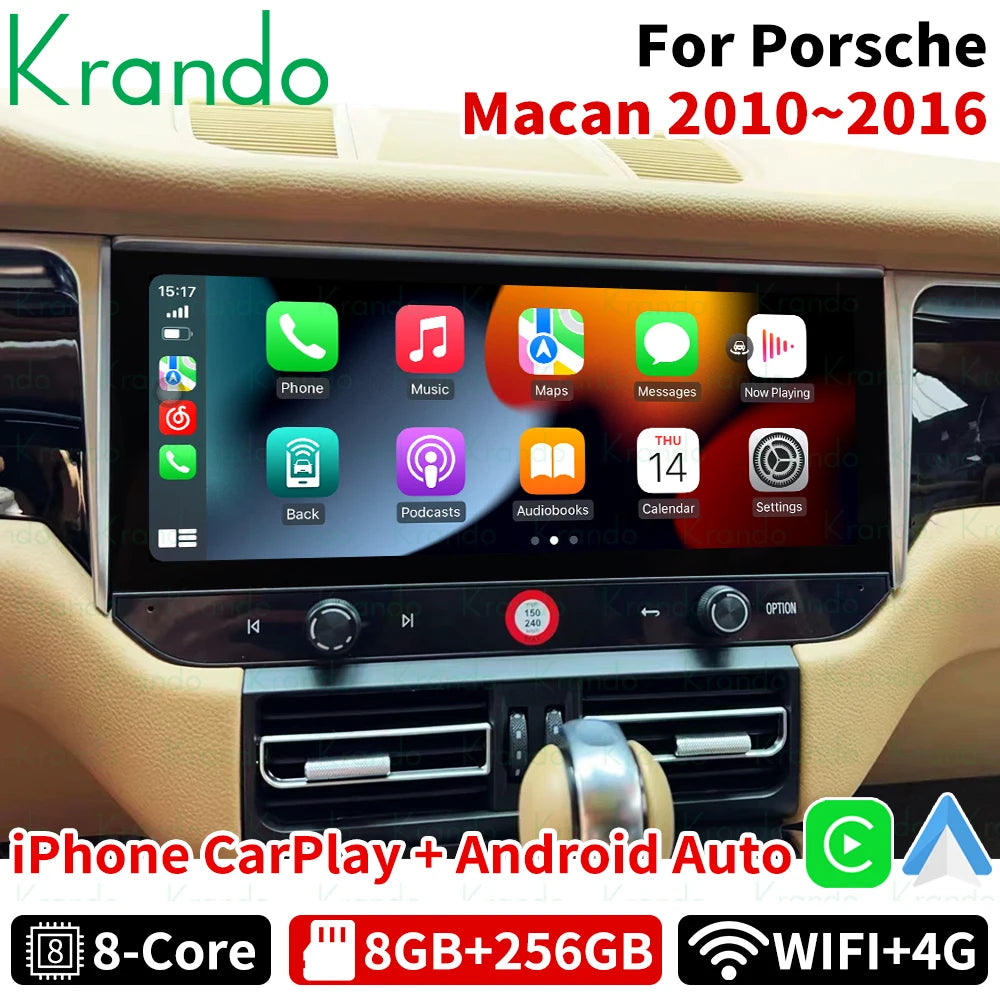 Krando 12.3'' Car Radio GPS For Porsche Macan 2012 - 2016 Android head unit navigation stereo multimedia system carplay android auto 4g sim card