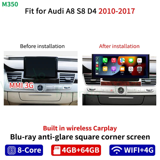 Krando 12.3'' Android car radio gps stereo For Audi A8 S8 D4 2010-2017 touch screen Navigation GPS multimedia Player system Wireless Carplay head unit