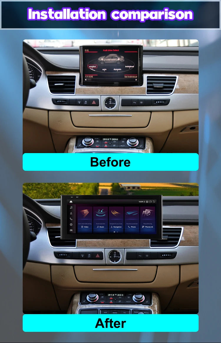 Krando 12.3 Inch Android Auto Radio  Screen For AUDI A8 2010-2017 CarPlay HD Touch Screen Head