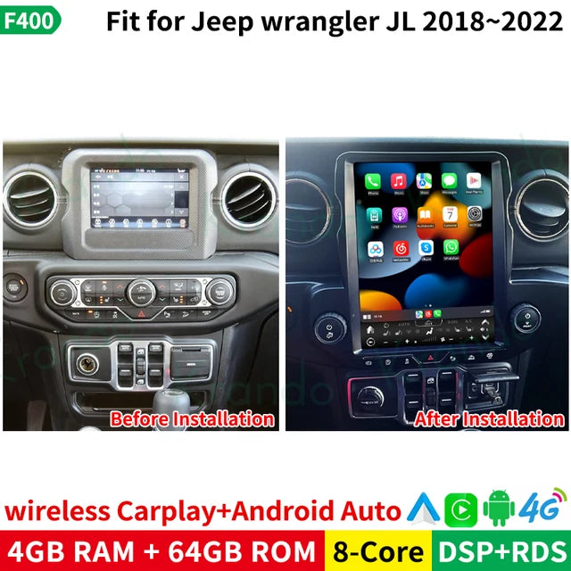 Krando 12.1"  verticialscreen Car Android GPS Navigation For Jeep Wrangler JL 2018-2022 Stereo Carplay Autoradio Multimedia Tesla style Touch Screen head unit