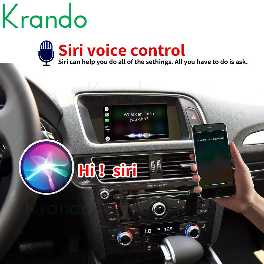 Krando Wireless Android Auto Apple CarPlay Interface For Audi Q5 Q5L SQ5 2009 - 2020 MMI 2G 3G RMC MIB Siri Control Module UPGRADE Box