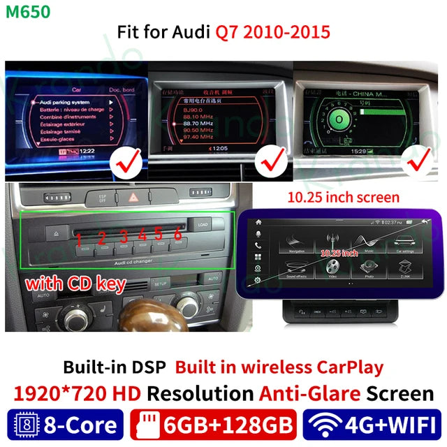 Krando 10.25" android car radio gps stereo for Audi Q7 2005 - 2015 Autoradio Navigation multimedia head unit carplay android auto 4g sim card