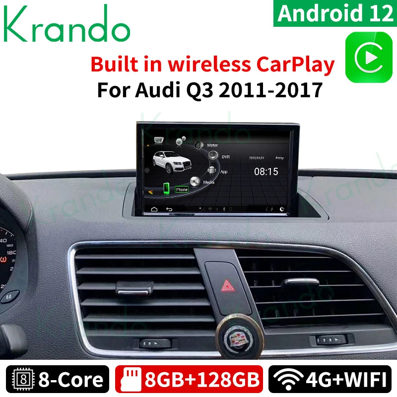 Krando 8'' Android 13  Stereo Navigation GPS Car Radio For Audi Q3 2011 - 2017 Wireless Carplay Multimedia Flip Touch Screen