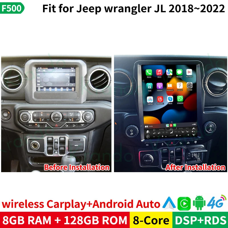 Krando 12.1"  verticialscreen Car Android GPS Navigation For Jeep Wrangler JL 2018-2022 Stereo Carplay Autoradio Multimedia Tesla style Touch Screen head unit