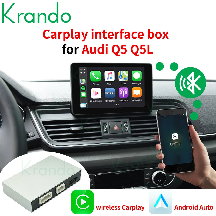 Krando Wireless Android Auto Apple CarPlay Interface For Audi Q5 Q5L SQ5 2009 - 2020 MMI 2G 3G RMC MIB Siri Control Module UPGRADE Box