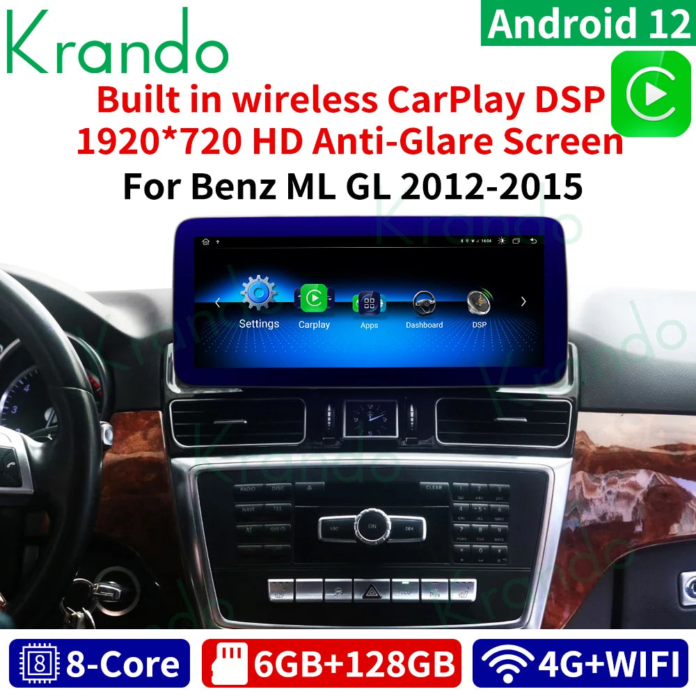 Krando 12.3'' Android car radio gps For Mercedes Benz ML GL 2012 - 2018 NTG 4.5 GLS GLE 2016-2018 NTG 5.0 autoradio navigation stereo multimedia system carplay android auto