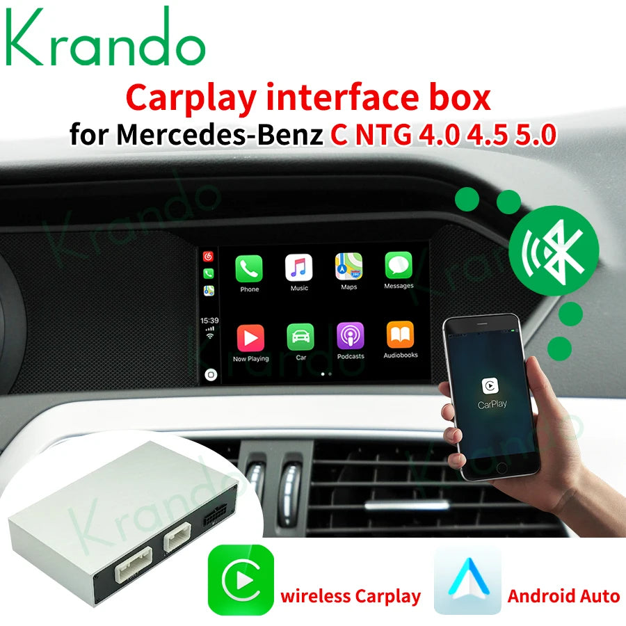 Krando Wireless Apple CarPlay interface Module box For Mercedes Benz C W204 GLC W205 2008-2018 ntg 4.0 4.5 5.0 Android Auto siri camera active