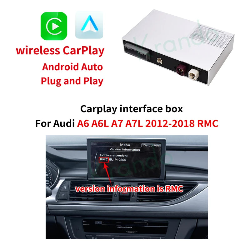 Krando Wireless ANDROID AUTO Apple CarPlay Interface MODULE Box For Audi A6 A6L A7 A7L 2005 - 2020 MMI 3G RMC MHI2 Siri Control UPGRADE BOX