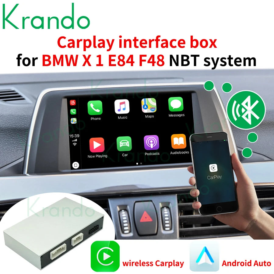 Krando Wireless Android Auto Apple CarPlay Interface MODULE Box For BMW X1 F48 F84 CIC NBT EVO 2009-2020 Siri BT CAMERA active upgrade box