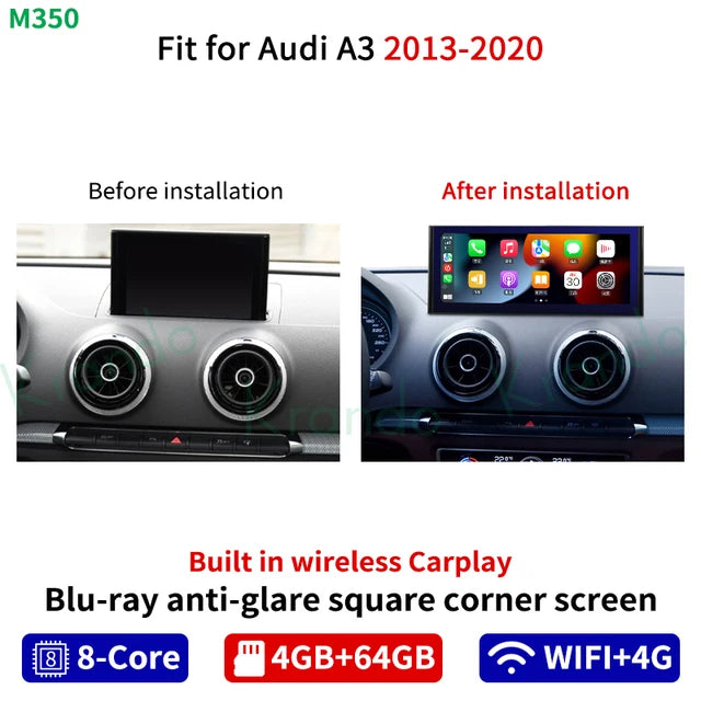 Krando 12.3”Android Screen Car Radio For Audi A3 2013-2020 Navigation GPS stereo multimedia system Wireless Head Unit player carplay android auto