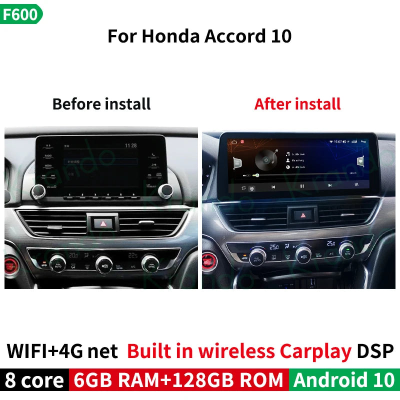 Krando 12.3" android car radio gps For Honda Accord 10 2018-2021 navigation stereo head unit multimedia system wifi 4g sim card carplay android auto