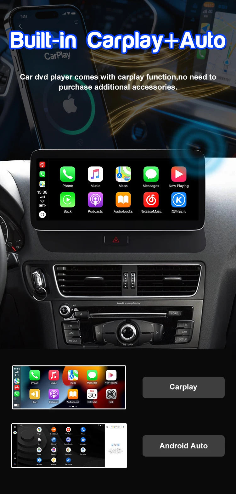 Krando 10.25 Inch Auto GPS Navigation Car Radio For AUDI Q5 2009-2017 Multimedia Player GPS Navigation CarPlay HD Touch