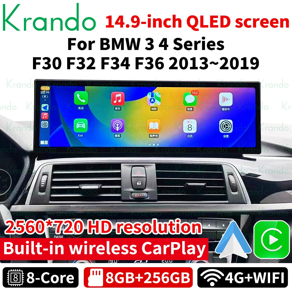 Krando 14.9'' Car Android radio gps stereo For BMW 3 Series 4 Series F30 F32 F34 F36 2013 - 2019 navigation Autoradio multimedia headunit touch screen Wireless Carplay