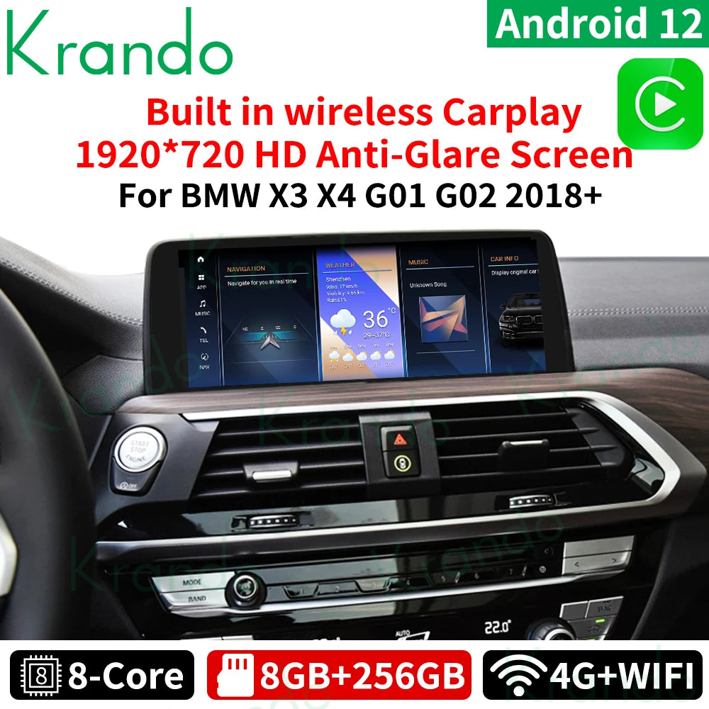 Krando 10.25'' Android Car Radio GPS Stereo For BMW X3 X4 G01 G02 2018 2019 2020 EVO Autoradio Wireless Carplay touch screen headunit Multimedia Navigation system