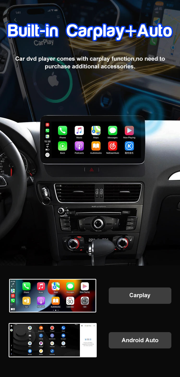 Krando 12.3 Inch  Auto NBT System For AUDI Q5 2009-2017 Stereo Multimedia Player GPS Navigation CarPlay