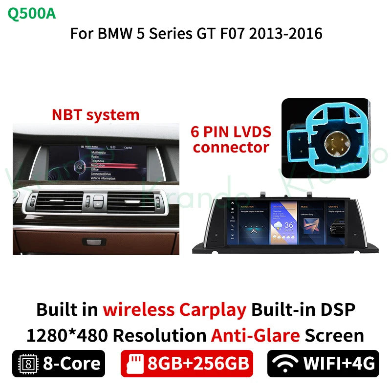 Krando 10.25 Inch Carplay Android For BMW 5 Series F07 GT 2011-2012 Stereo Multimedia Player GPS Navigation CarPlay HD Touch