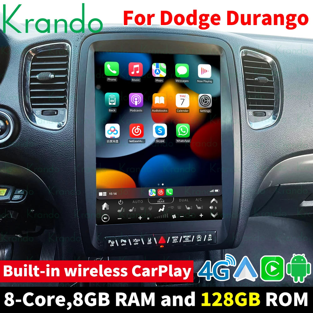 Krando 13 inch Verticial screen Android Car Radio GPS stereo For Dodge Durango 2011-2020 Multimedia Player Head Unit Tesla Gps Navigation Autoradio system carplay 4g sim card carplay