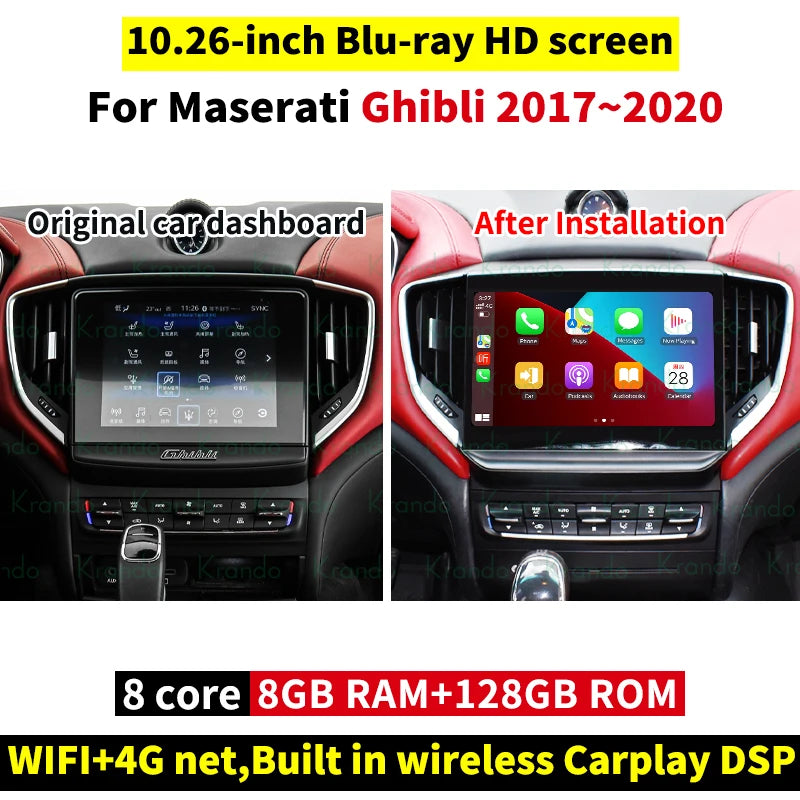 Krando Android car Multimedia Player For Maserati Ghibli 2013 - 2021 radio gps navigation stereo headunit carplay android auto touch screen