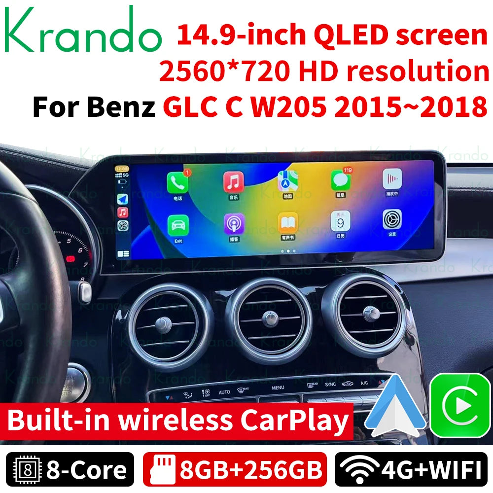 Krando 14.9'' Car radio gps stereo For Benz GLC C W205 2015 - 2018 NTG5.0 Android touch screen navigation multimedia system Wireless Apple Carplay 4G Wifi Head Unit Autoradio