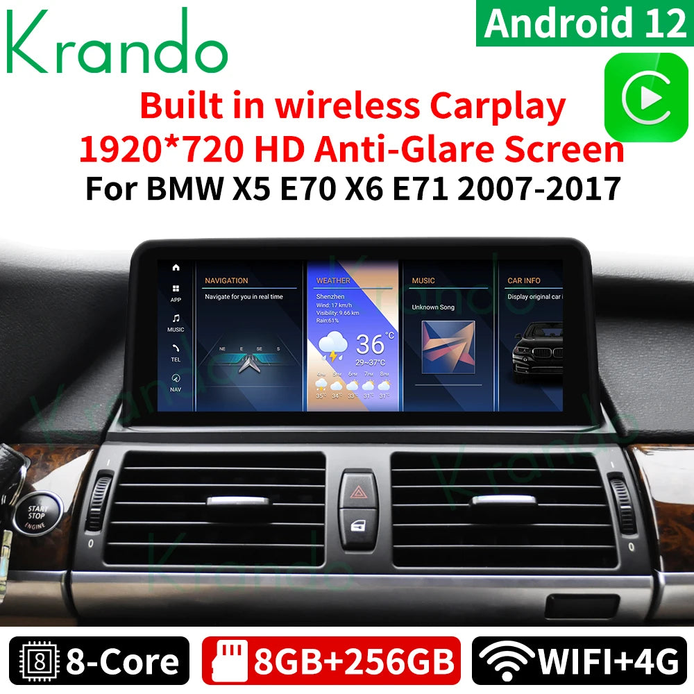 Krando 10.25'' Android car radio gps stereo For BMW X5 E70 X6 E71 F15 2007 - 2019 Autoradio navigation head unit multimedia system carplay android auto