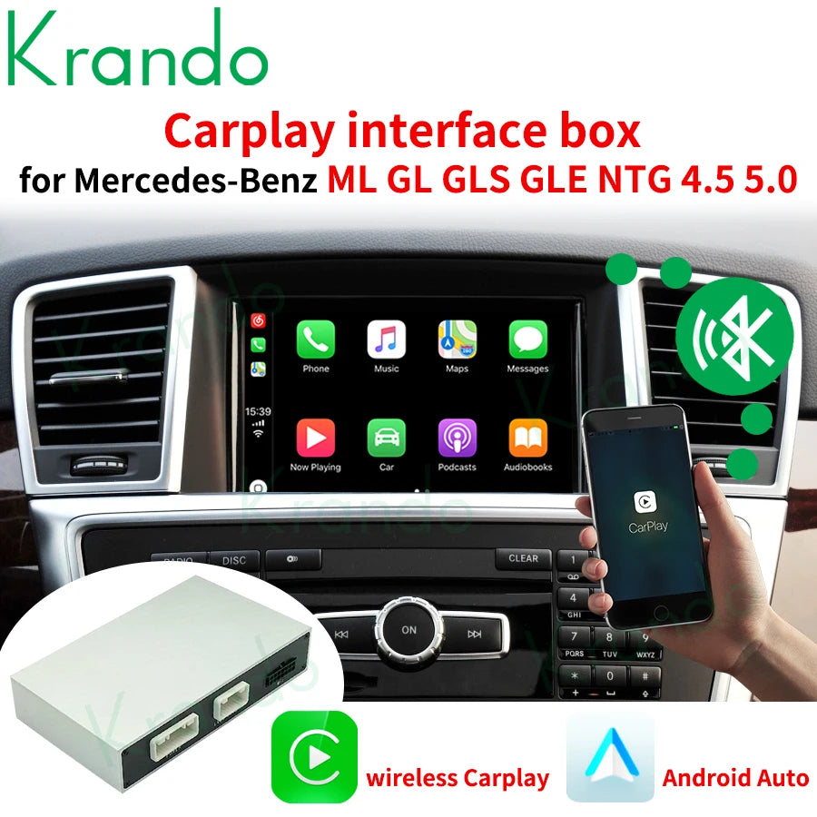 Krando Wireless Apple CarPlay Interface Module Box For Mercedes Benz ML GL W166 GLE GLS 4.5 5.0 2011-2016 active Rear camera