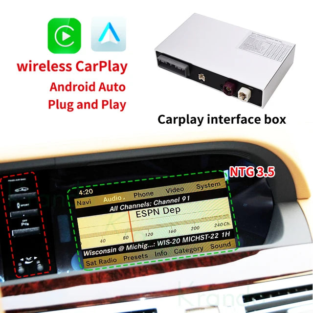 Krando Wireless Android Auto Apple CarPlay Interface module For Mercedes Benz S Class W221 2005 - 2013 NTG 3.0 3.5 Siri Control camera active upgrade box