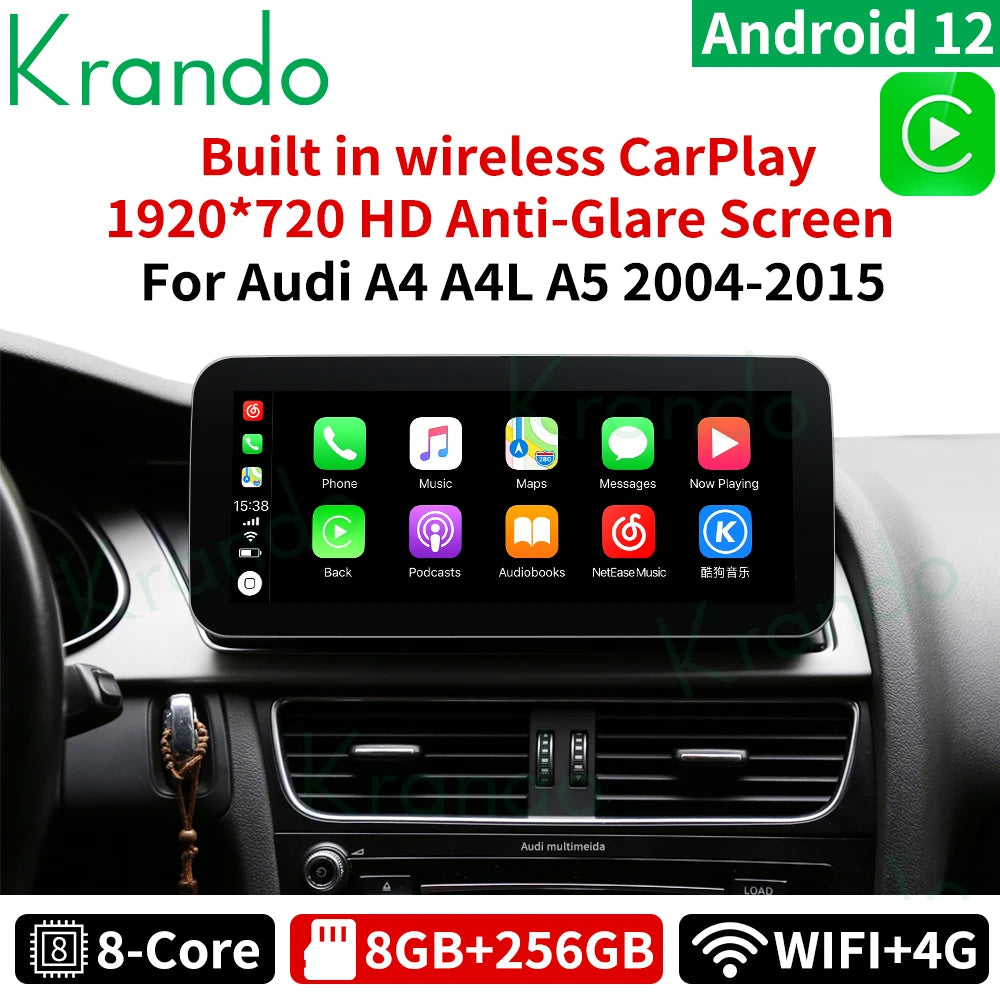 Krando Android 13 10.25'' Car Radio GPS Stereo For Audi A4 A4L B8 A5 2004 - 2008 CD Changer navigation touch screen Wireless Carplay Head Unit Multimedia system