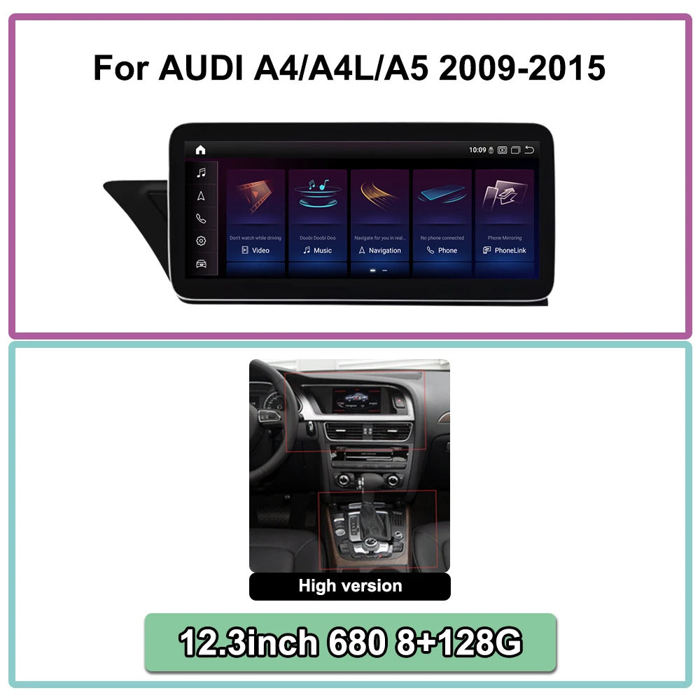 Krando 12.3 inch Auto Stereo Autoradio CarPlay Bluetooth For AUDI A4/A4L/A5 2009-2015  Car Radio Multimedia Player WIFI