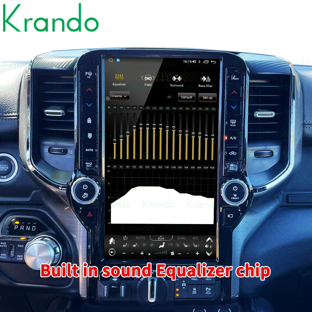 Krando 13.6" android verticial screen multimedia player for dodge ram 2019 2020 2021 car radio gps stereo navigation system carplay head unit android auto 4g sim