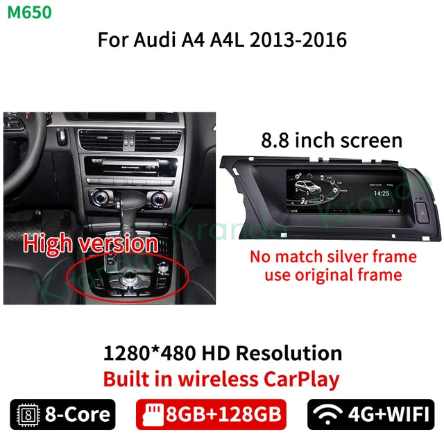 Krando 8.8" Android 13 Autoradio For Audi A4 A4L A5 2009 - 2016 Car radio gps navigation multimedia system carplay android auto