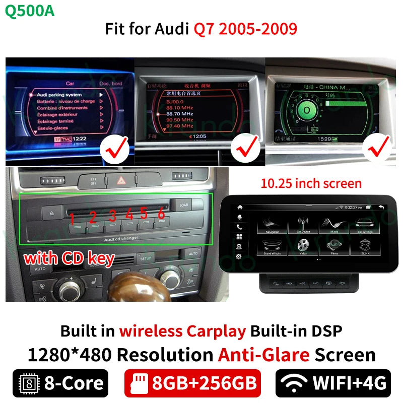 Krando 10.25" android car radio gps stereo for Audi Q7 2005 - 2015 Autoradio Navigation multimedia head unit carplay android auto 4g sim card