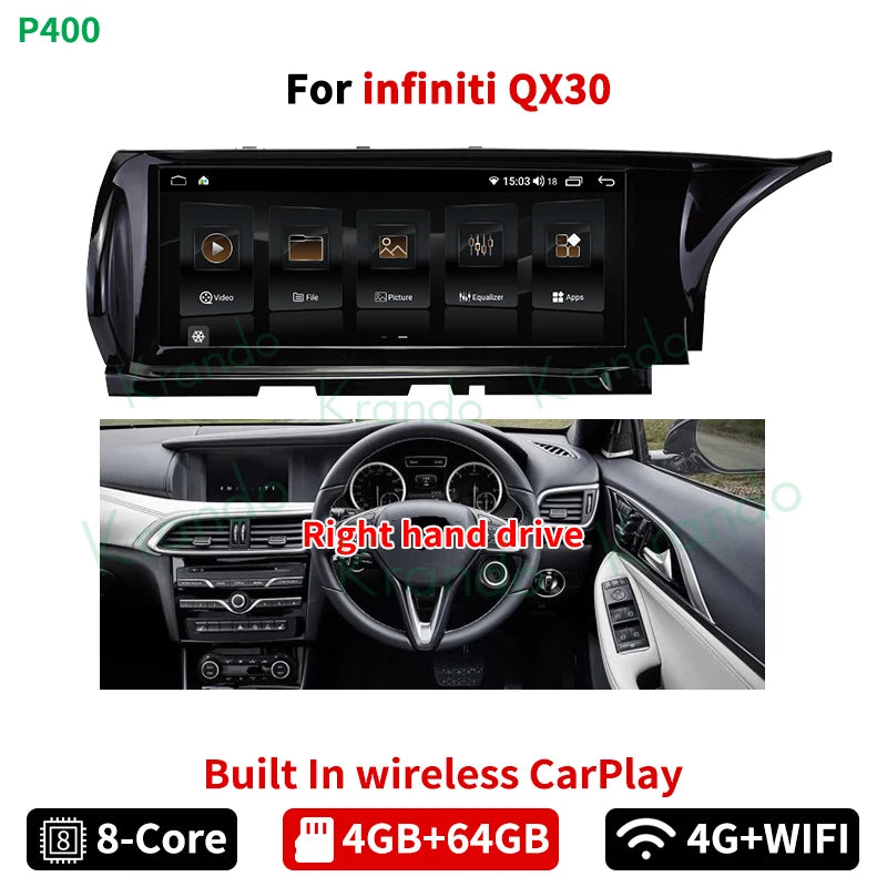 Krando 10.25" Android Car Radio gps stereo For Infiniti QX30 Q30 2013-2018 Multimedia Player naviagtion Head Unit Wireless Carplay LHD RHD