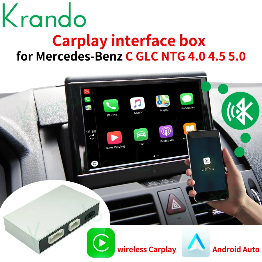 Krando Wireless Apple CarPlay interface Module box For Mercedes Benz C W204 GLC W205 2008-2018 ntg 4.0 4.5 5.0 Android Auto siri camera active