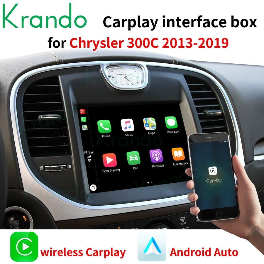 Krando Wireless Android Auto Apple CarPlay Interface module Box For Jeep Grand Cherokee Commander Compass Wrangler Renegade 300C Dodge siri bt camera active