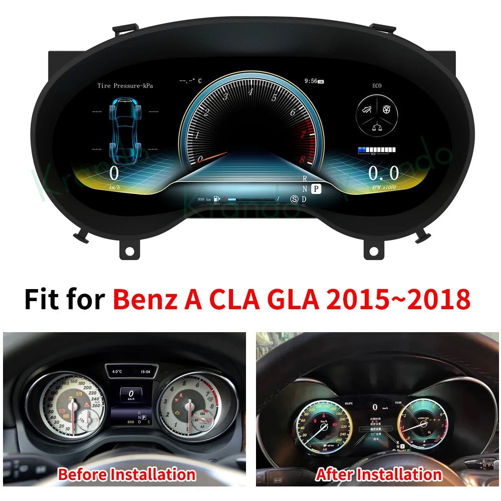 Krando 12.3'' Linux LCD Speedmeter Dashboard Player For Benz CLA GLA 2015 - 2018 Car Digital Cluster Instrument CockPit Cruiser control